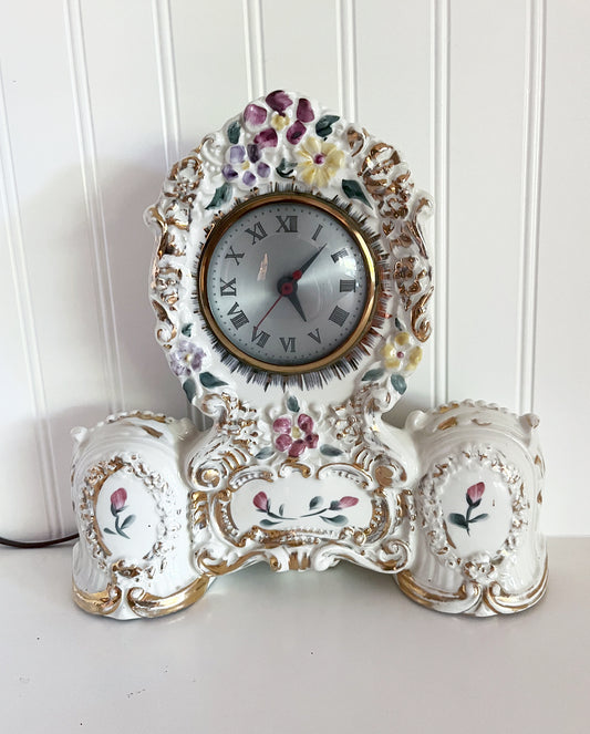 Vintage Sessions Floral Ceramic Mantle Shelf Oxford Clock, Made in the USA