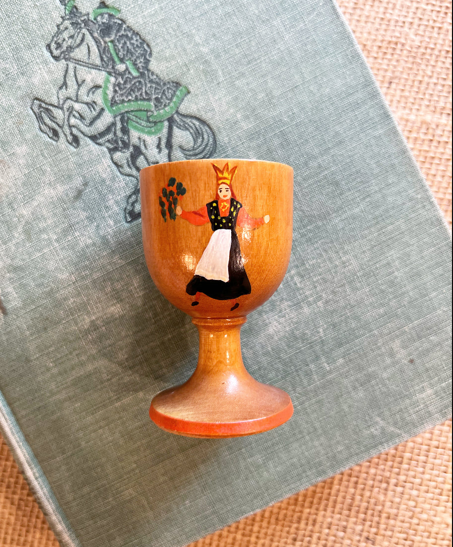 Vintage Wooden Hand-painted Egg Cup