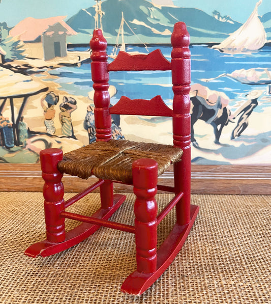 Vintage Wooden Red Doll Rocking Chair