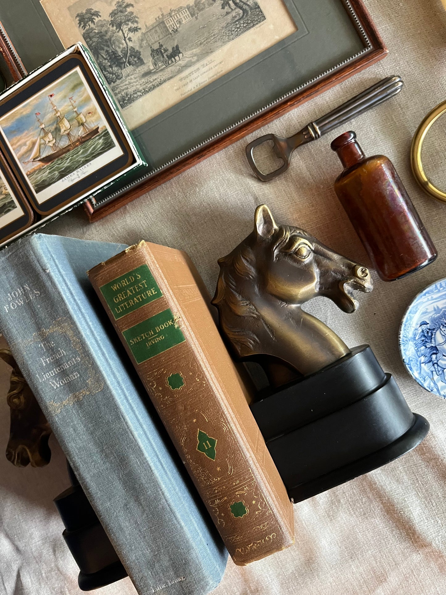 Copper Horse Head Bookends Mounted on Black Base