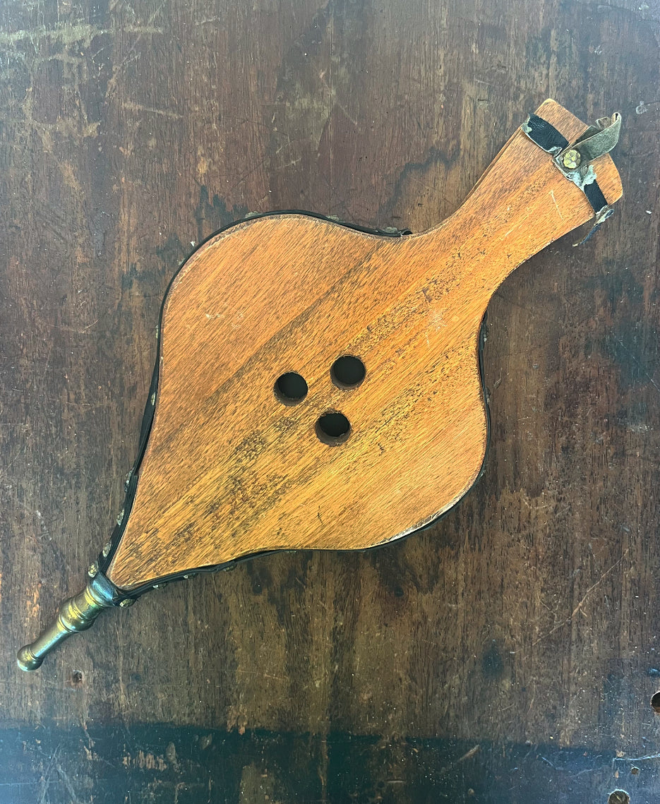 Vintage Wood and Leather Fireplace Bellows with Eagle Emblem