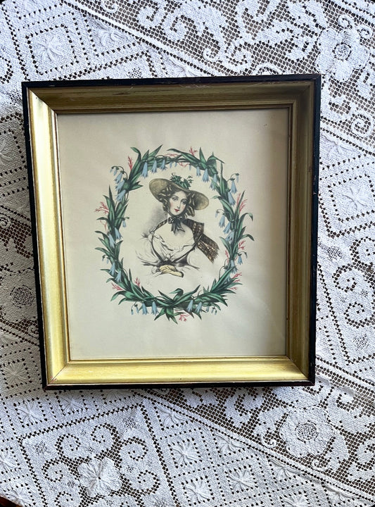 Framed Vintage Victorian Female Portrait Lithograph