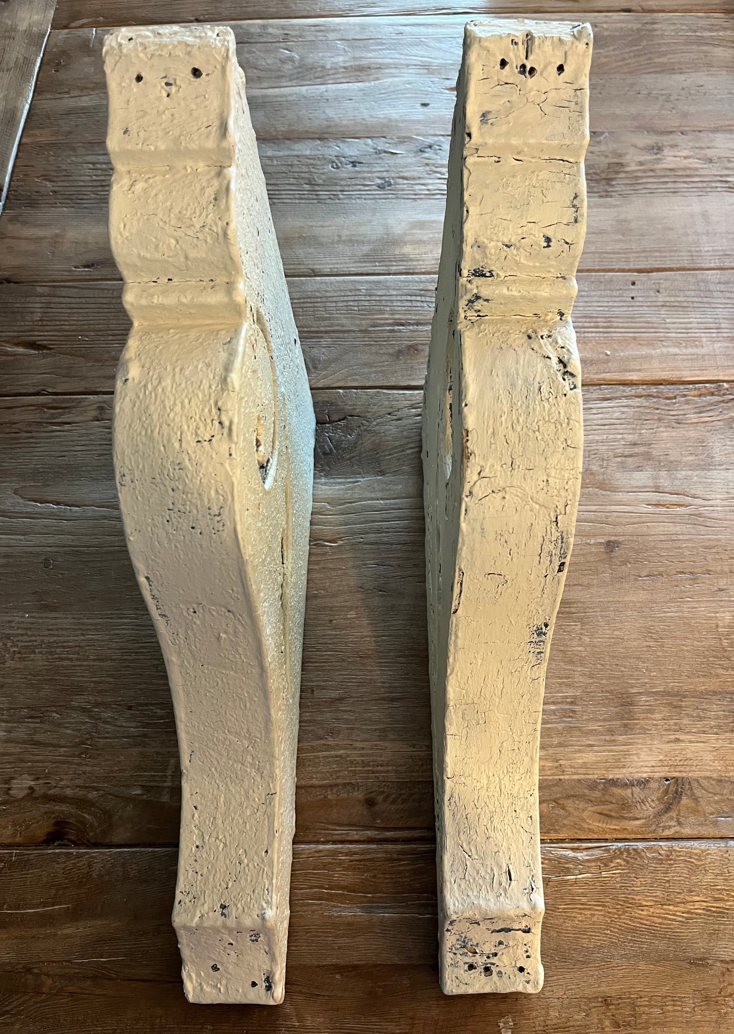 Antique Pair of Shabby Chic Chippy Paint Corbels Architectual