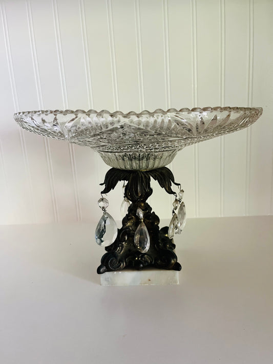 Monarch Crystal and Brass Compote on Marble Base