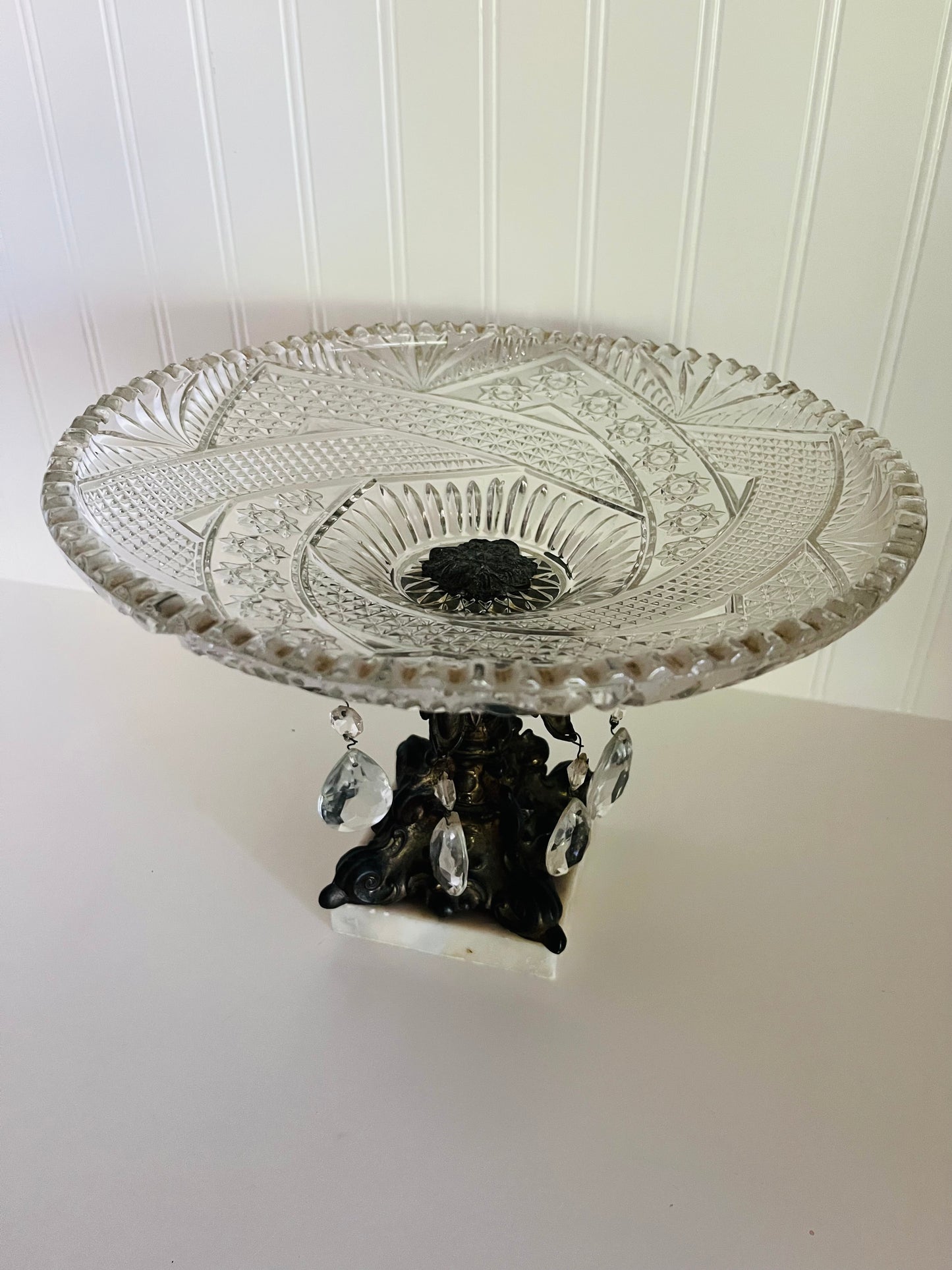 Monarch Crystal and Brass Compote on Marble Base