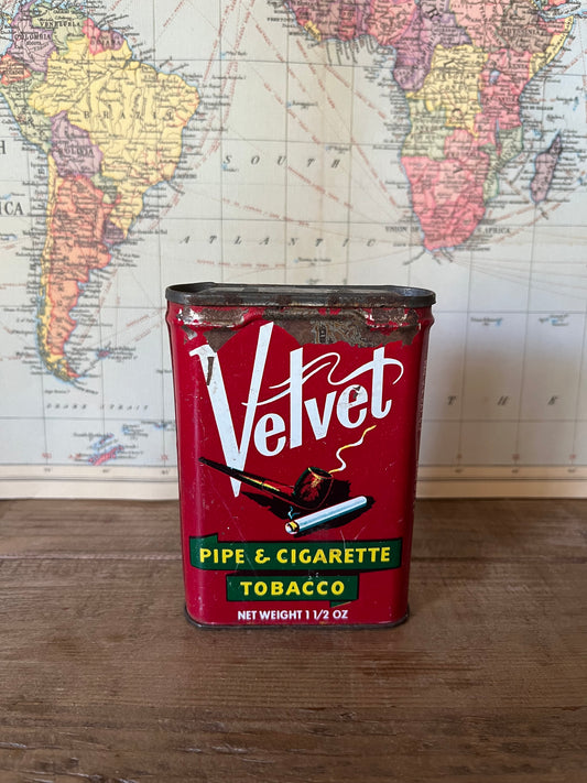 Vintage Red Velvet Tobacco Tin Collectible