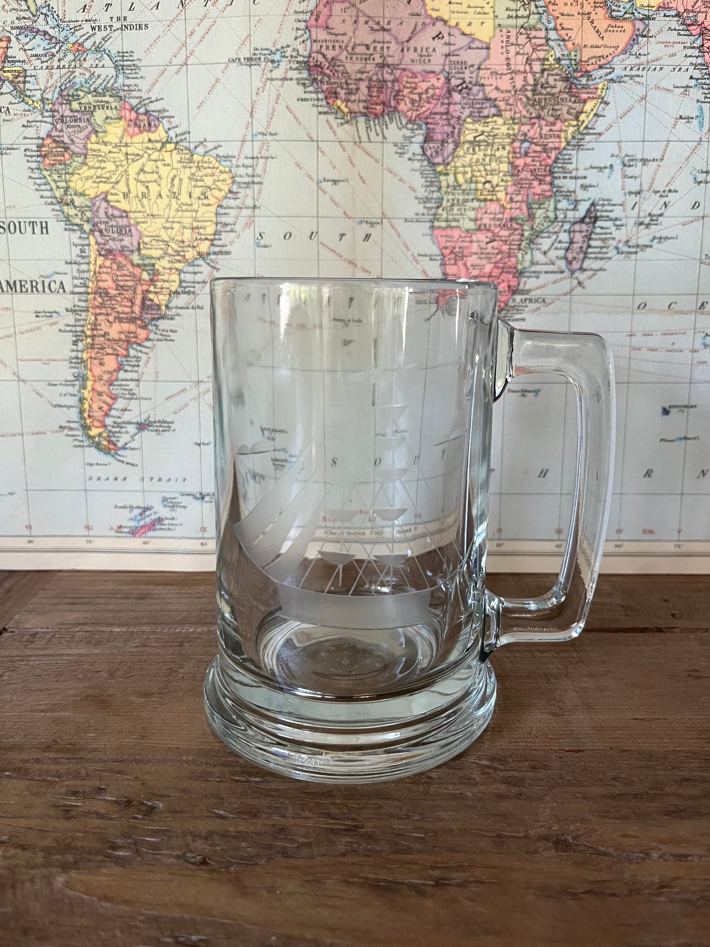 Etched Glass Ship Mug