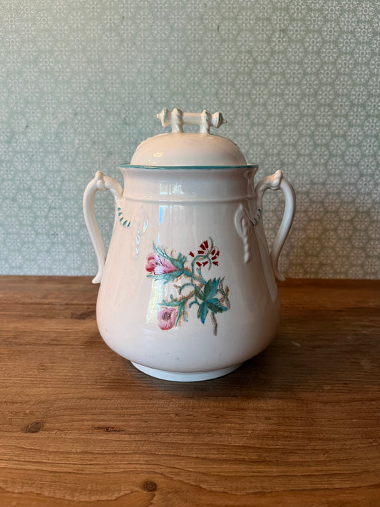 Victorian Turquoise Pink Red Ironstone Lidded Sugar Container