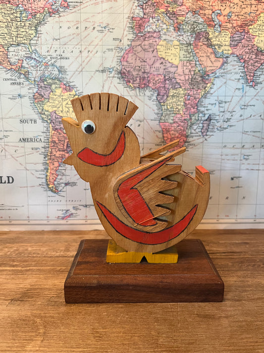 Vintage Handmade Wood Chicken Crayon Holder